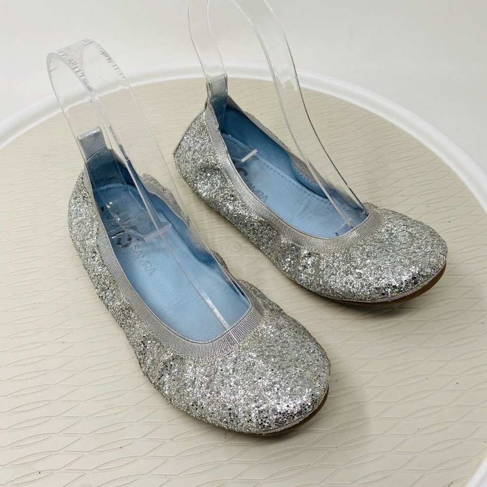 Yosi Samra Ballet Flats 6 Silver Glitter Bridal Serena Foldable Travel Shoes